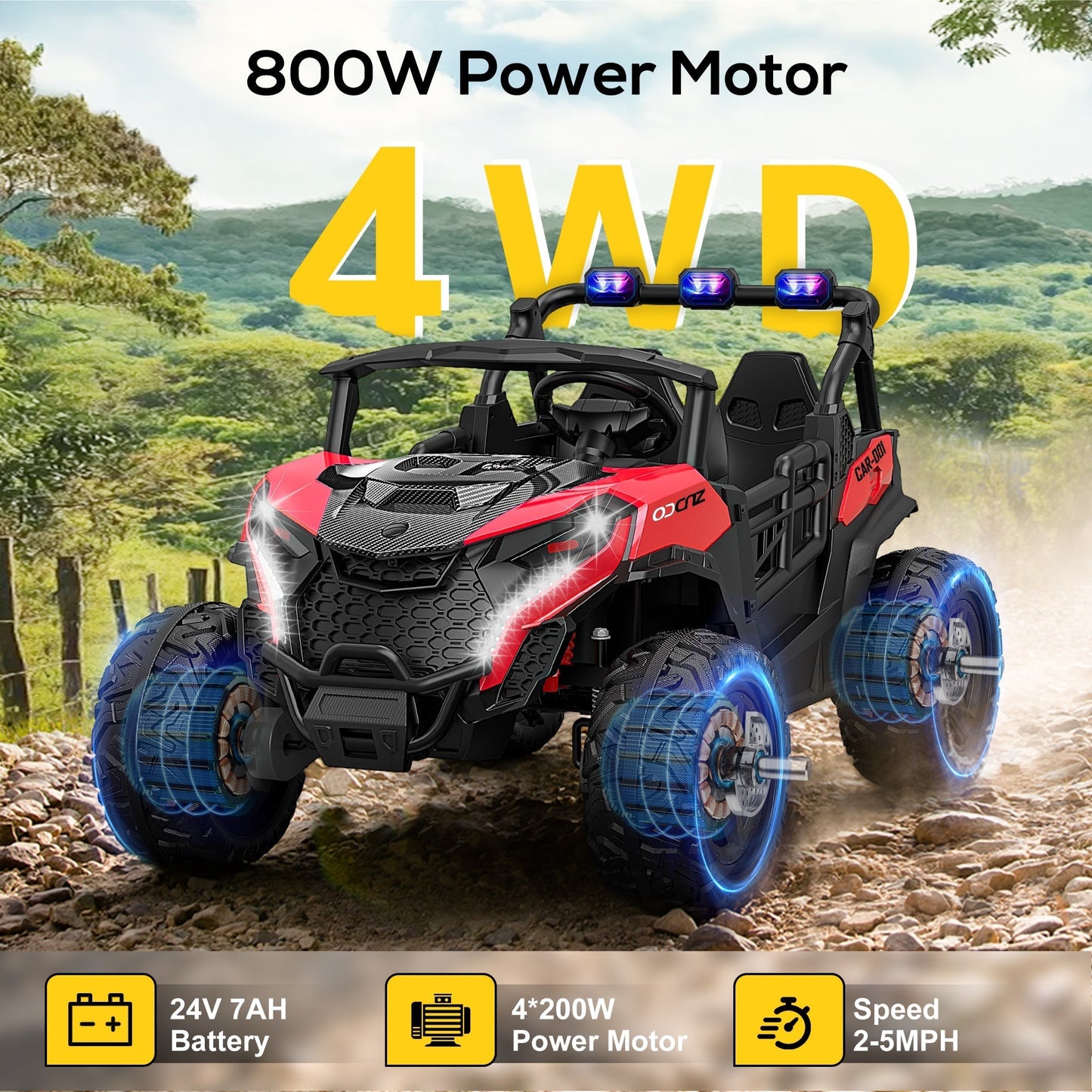 4x200W 24V 2-Seater Ride-on Truck 4WD with EVA Tires