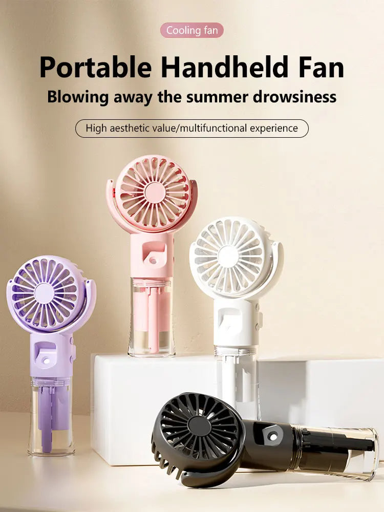 Portable Handheld Mist Spray Fan – 4-Speed USB Rechargeable Summer Cooler