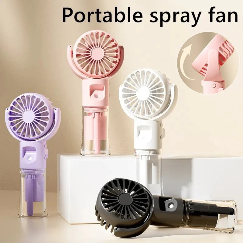 Portable Handheld Mist Spray Fan – 4-Speed USB Rechargeable Summer Cooler