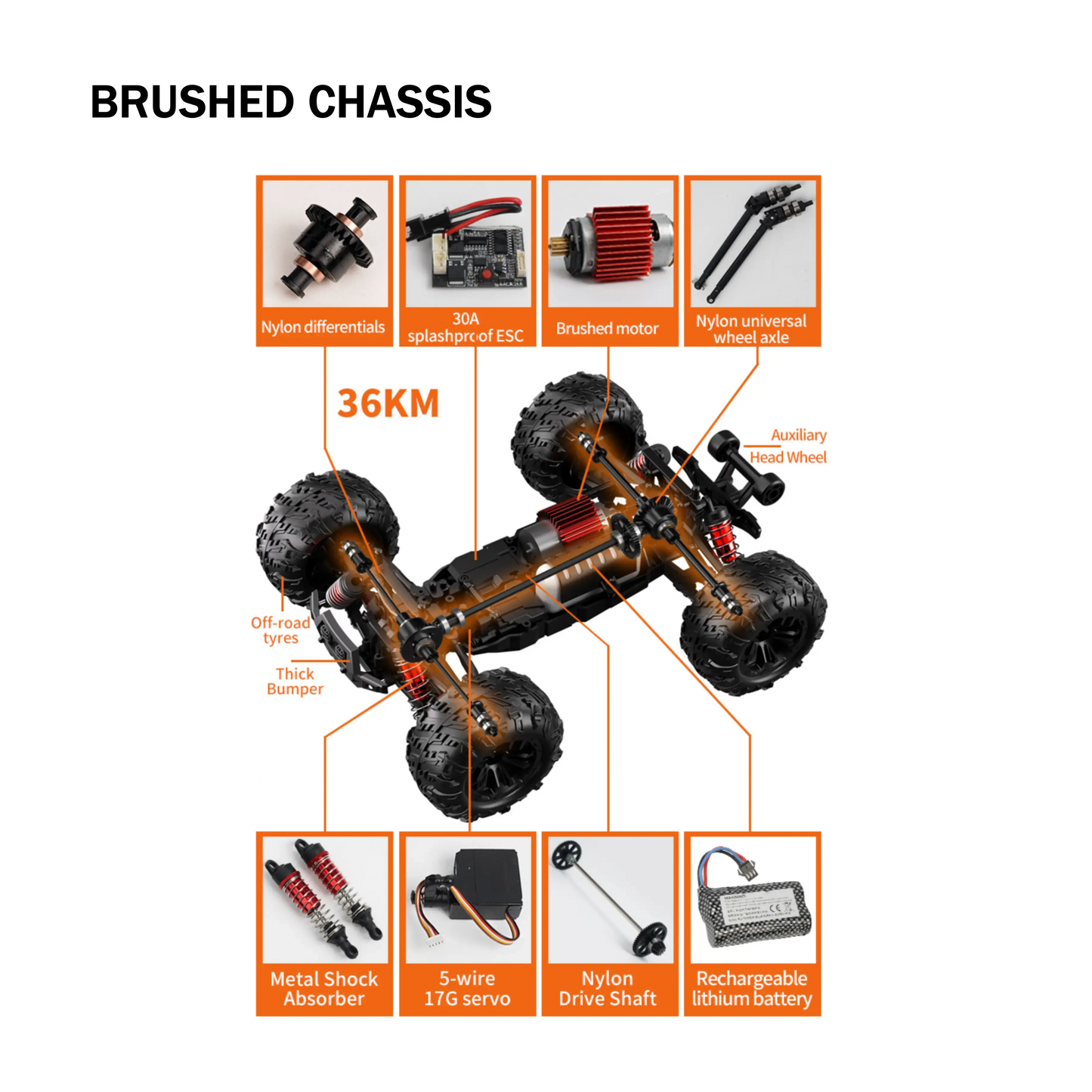 1:16 Large Alloy Crawler Remote Control Truck - 4WD, 2.4GHz, Waterproof