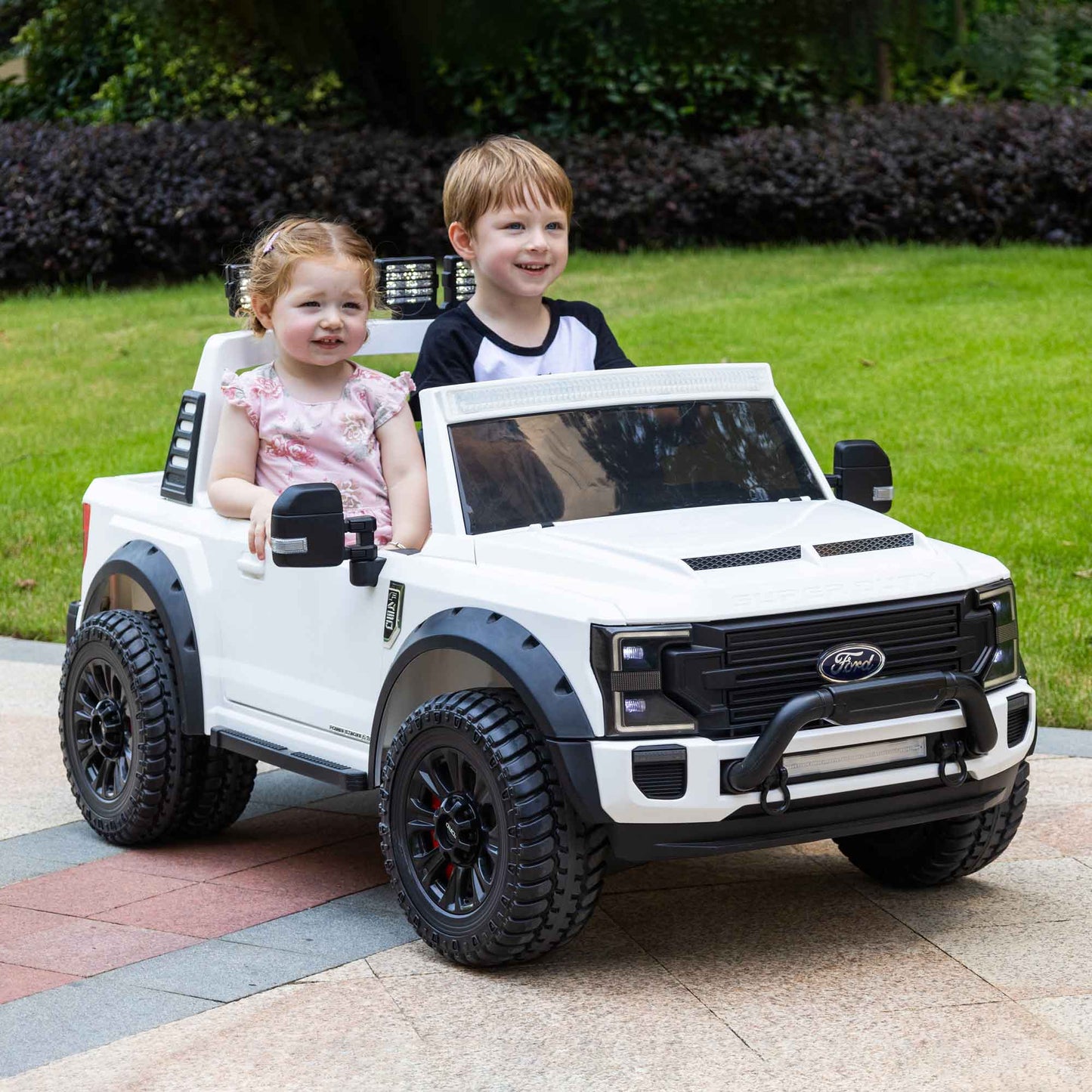 Ford F450 Custom Edition 24V Kids Ride-On Car Truck with R/C Parental Remote | White