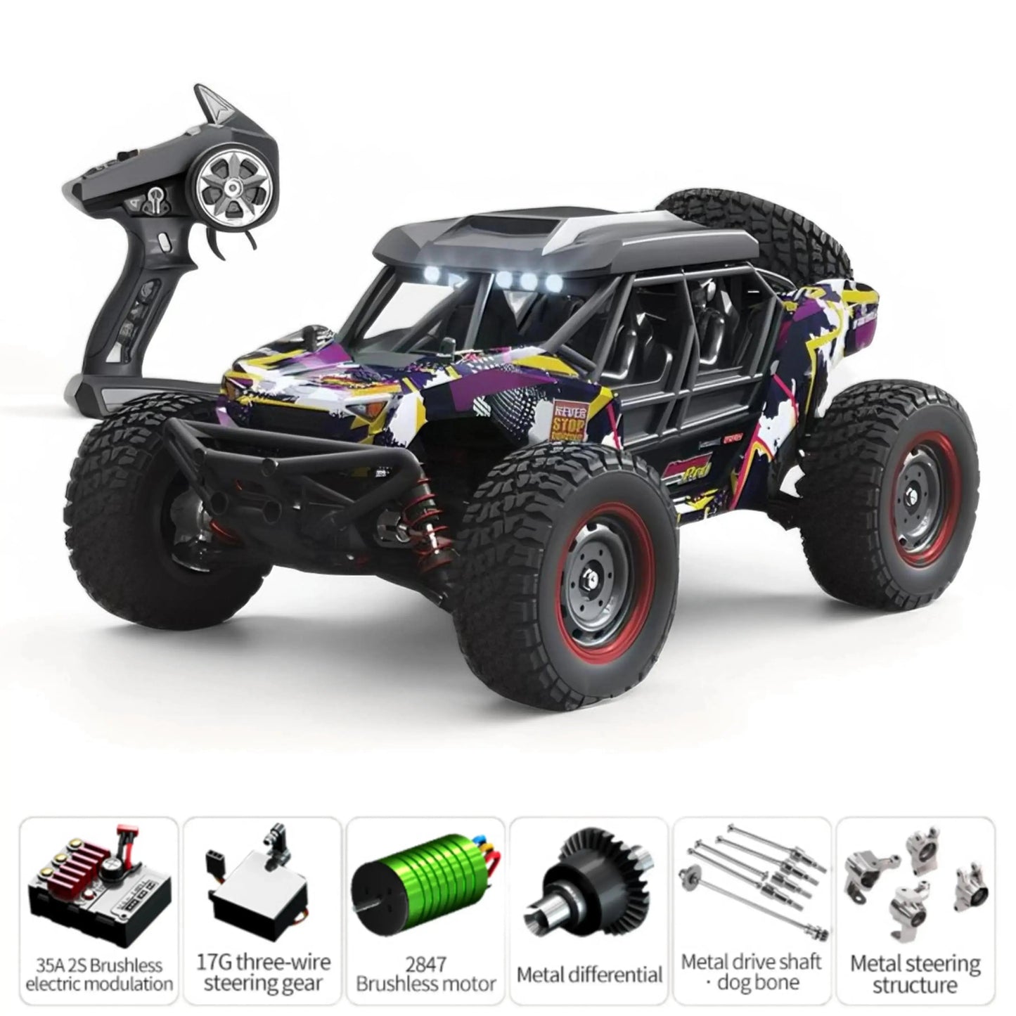 16106Pro 4WD Remote Control Monster Truck with Brushless Motor, 70km/h for Outdoor Adventures