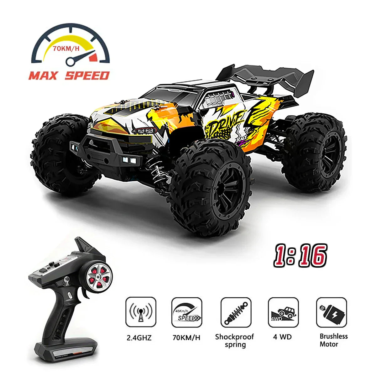 1/16 70KM/h 4WD RC Car – Ultra Fast Brushless Motor Racing